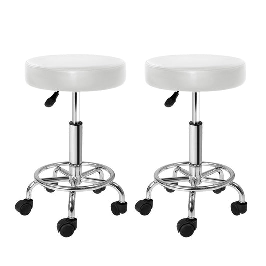 Set of 2 Salon Stool Round Swivel Chair White
