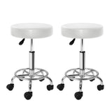 Set of 2 Salon Stool Round Swivel Chair White