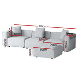 Mckenzie 4-Seater Modular Sofa Chaise Set - Grey