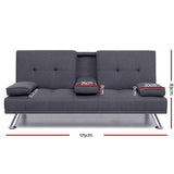 Missy 3-Seater Fabric Sofa Bed Recliner Lounge - Dark Grey