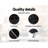 Madaline 2-Seater Leather Cup Holder Futon Sofa Bed Lounge Couch - Black