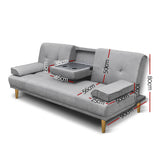 Meleena 3-Seater 188cm Sofa Bed Faux Linen - Grey