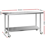 304 Stainless Steel Kitchen Benches Work Bench Food Prep Table with Wheels 1829Mmx610MM