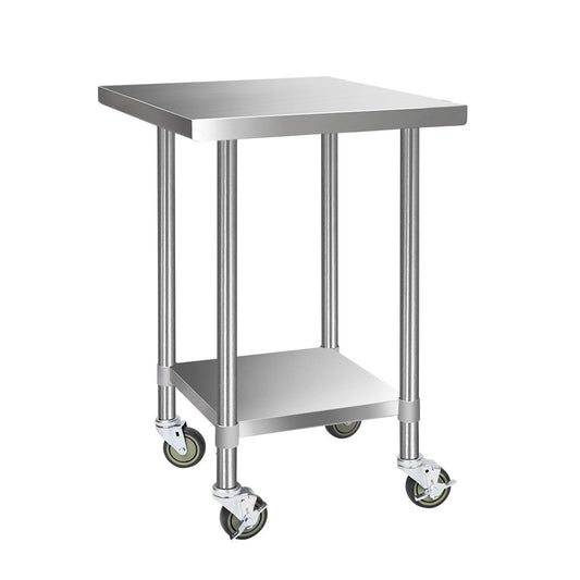 762x762mm Commercial Stainless Steel Kitchen Bench with 4pcs Castor Wheels