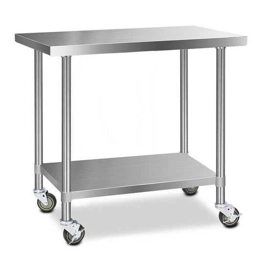 430 Stainless Steel Kitchen Benches Work Bench Food Prep Table with Wheels 1219Mmx610MM