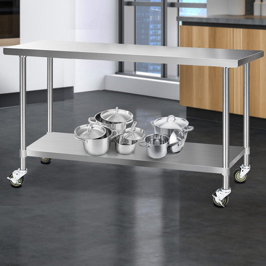 430 Stainless Steel Kitchen Benches Work Bench Food Prep Table with Wheels 1829Mmx610MM