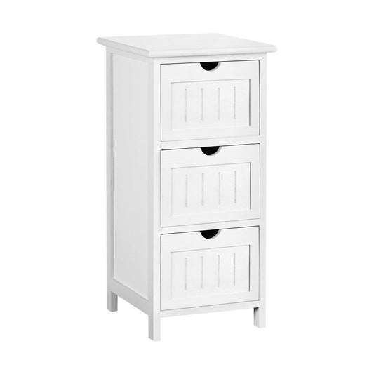 Fredericton Wooden Bedside Table with 3 Drawers - White