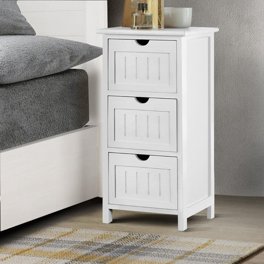 Fredericton Wooden Bedside Table with 3 Drawers - White
