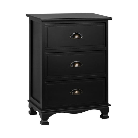 Gander Wooden Vintage Bedside Table Vintage Chest Storage Cabinet Nightstand with 3 Drawers - Black