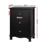 Gander Wooden Vintage Bedside Table Vintage Chest Storage Cabinet Nightstand with 3 Drawers - Black
