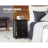 Gander Wooden Vintage Bedside Table Vintage Chest Storage Cabinet Nightstand with 3 Drawers - Black