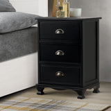 Gander Wooden Vintage Bedside Table Vintage Chest Storage Cabinet Nightstand with 3 Drawers - Black