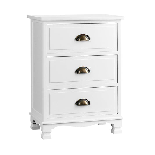 Gander Wooden Vintage Bedside Table Vintage Chest Storage Cabinet Nightstand with 3 Drawers - White