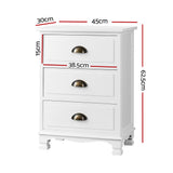 Gander Wooden Vintage Bedside Table Vintage Chest Storage Cabinet Nightstand with 3 Drawers - White