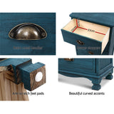 Gander Wooden Vintage Bedside Table Side Table Cabinet Vintage Storage Nightstand with 3 Drawers - Blue