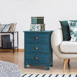 Gander Wooden Vintage Bedside Table Side Table Cabinet Vintage Storage Nightstand with 3 Drawers - Blue