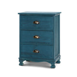 Gander Wooden Vintage Bedside Table Side Table Cabinet Vintage Storage Nightstand with 3 Drawers - Blue