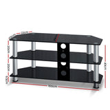Keld 100cm TV Stand Entertainment Unit Media Cabinet Tempered Glass 3 Tiers - Black