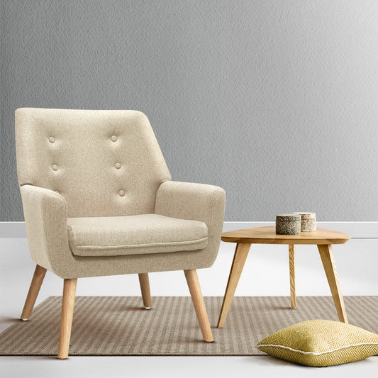 Audene Armchair Linen Fabric - Beige