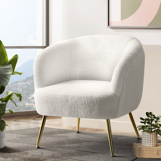 Macy Accent Sherpa Bouclé Lounge Armchair - White