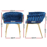 Elodie Dining Chair Velvet Weaving Armchair - Blue