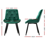 Hadley Set of 2 Dining Chairs Velvet Diamond Tufted - Green