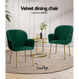 Bentley Set of 2 Dining Chairs Velvet Armchair - Green
