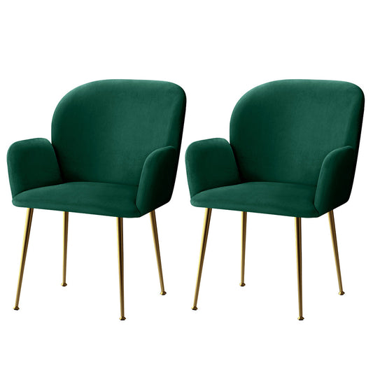 Bentley Set of 2 Dining Chairs Velvet Armchair - Green