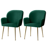 Bentley Set of 2 Dining Chairs Velvet Armchair - Green