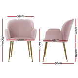 Bentley Set of 2 Dining Chairs Velvet Armchair - Pink
