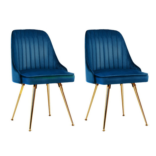 Brynlee Set of 2 Dining Chairs Velvet Channel Tufted - Blue