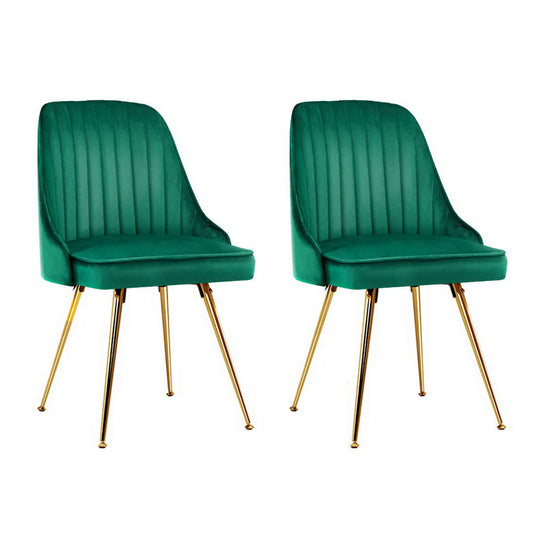 Brynlee Set of 2 Dining Chairs Velvet Channel Tufted - Green