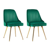 Brynlee Set of 2 Dining Chairs Velvet Channel Tufted - Green