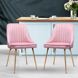 Kody Set of 2 Dining Chairs Velvet Channel Tufted - Pink