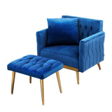 Melanie Armchair Ottoman Accent Chair Pillow Velvet - Blue