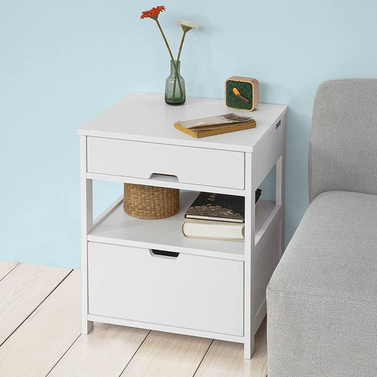Vaughan Wooden Bedside Table with 2 Drawers - White