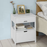 Vaughan Wooden Bedside Table with 2 Drawers - White