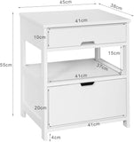 Vaughan Wooden Bedside Table with 2 Drawers - White