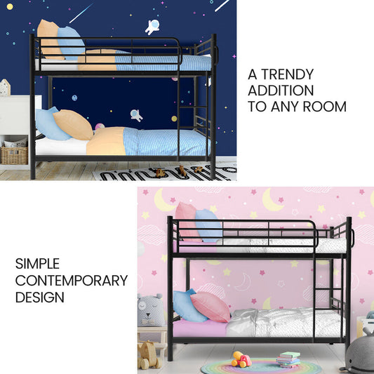 Maia 2-in-1 Metal Bunk Bed Frame with Modular Design - Matte Dark Grey Single