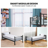 Maia 2-in-1 Metal Bunk Bed Frame with Modular Design - Matte Dark Grey Single