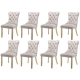 8x Velvet Dining Chairs Upholstered Tufted Kithcen Chair with Solid Wood Legs Stud Trim and Ring-Beige