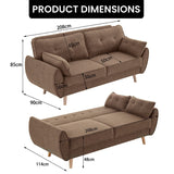 Mariah 3-Seater Linen Fabric Futon Modular Sofa Bed Suite - Brown