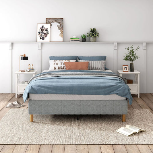 Vera Ensemble Bed Base Mattress Foundation with Metal Stats - Light Grey Queen