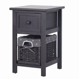 Belleville Wooden Bedside Table with Wicker Basket - Grey