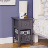 Belleville Wooden Bedside Table with Wicker Basket - Grey