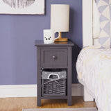 Belleville Wooden Bedside Table with Wicker Basket - Grey