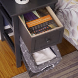 Belleville Wooden Bedside Table with Wicker Basket - Grey