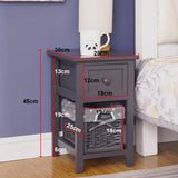Belleville Wooden Bedside Table with Wicker Basket - Grey