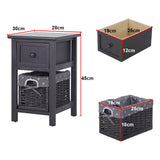 Belleville Wooden Bedside Table with Wicker Basket - Grey