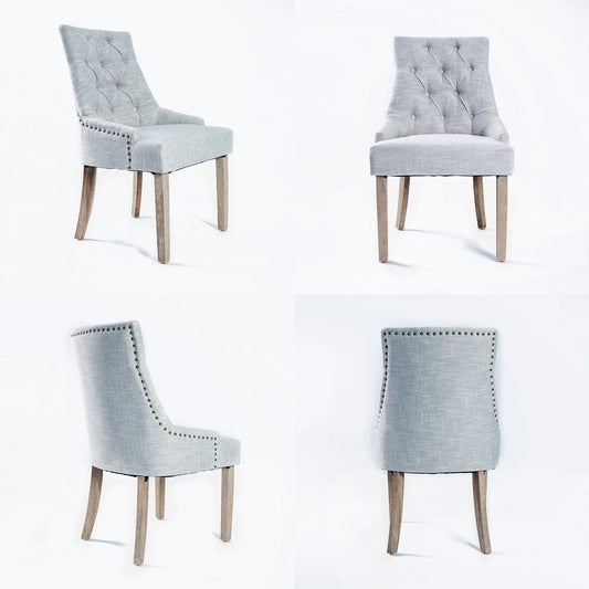 Sybil Set of 2 French Provincial Dining Chair Oak Leg - Grey